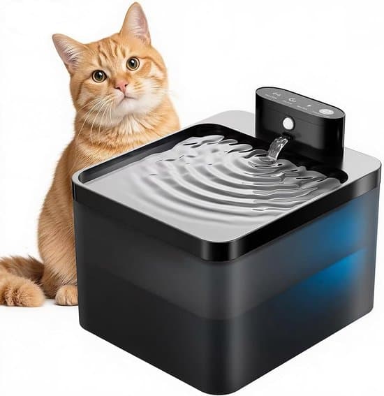 Kattvattenfontän - Vattendispenser - Fräscht vattenflöde - Trådlös sensor - 2,2 liter - Svart