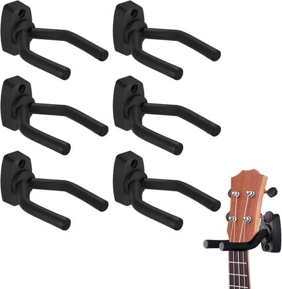 6 lågprofilskrokar, väggkrokar, gitarrställ, ukulelekrokar, gitarrspecifika krokar
