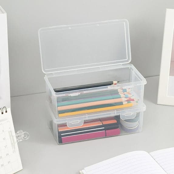 Extra stor plastpennfodral stapelbar halvtransparent låda