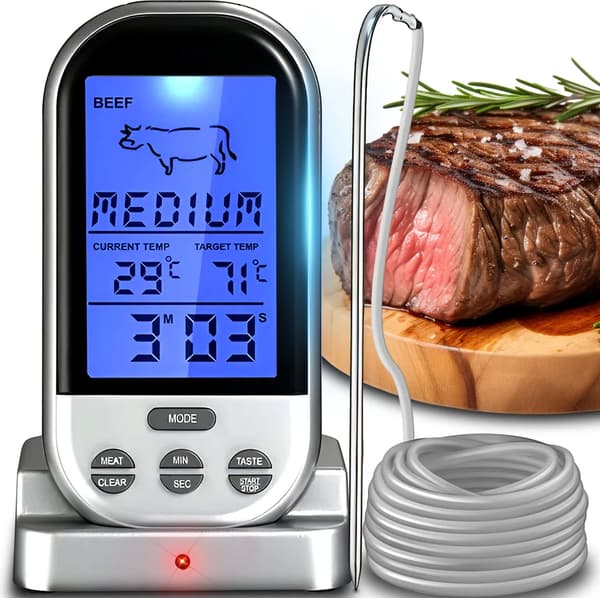 Digital trådlös grilltermometer, kötttermometer, grilltermometer, grilltermometer, temperaturområde 250°C