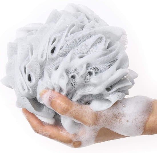 Fire loofah badebolde, 60 gram mesh badebolde, sorte badebolde, som vist på billedet.