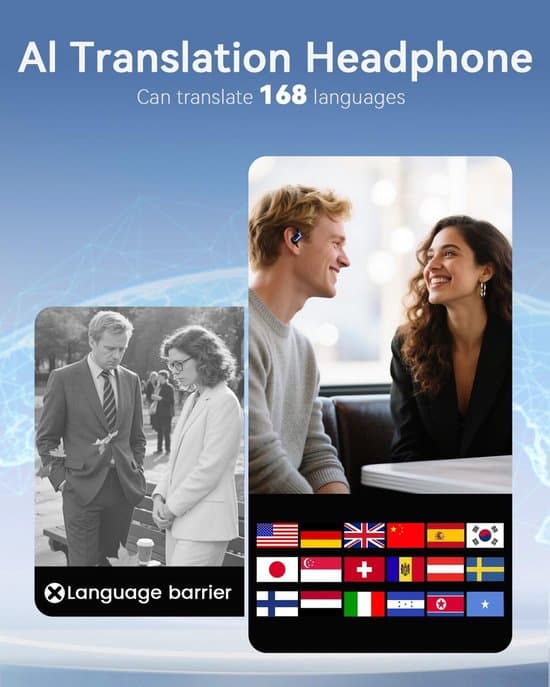 AI-översättningshörlurar, 168 språk, öppna, Bluetooth 5.4