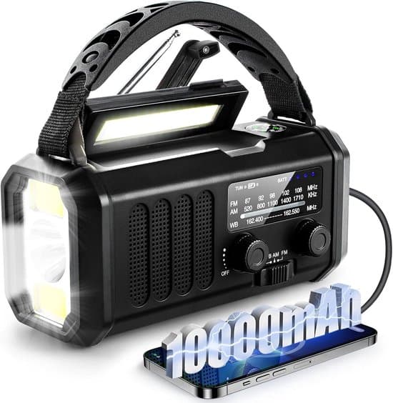 Nødradio, Soldrevet Håndsving, 10000mAh, Sort