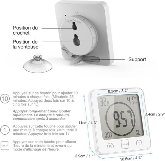 Digital Vattentät Dusch- & Badrumsväggklocka med Termometer, Hygrometer & Nedräkningstimer.