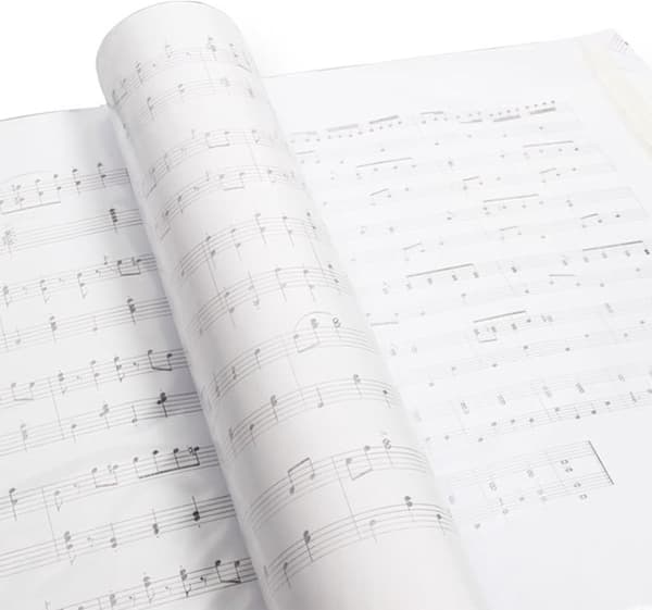 Vit notpärm för gitarr, A4-storlek, med 12 H1 notklämmor (svarta).