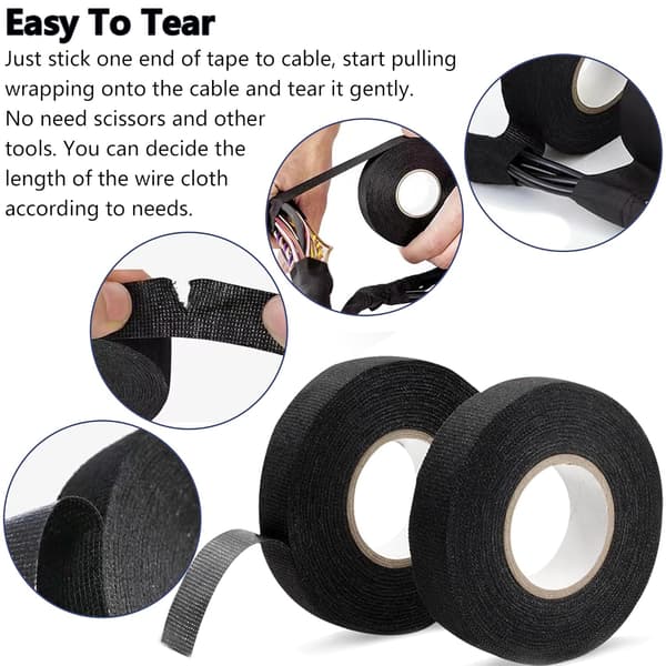 4 ruller sort stoftape - til bilens ledningsnet - 19mm x 15m