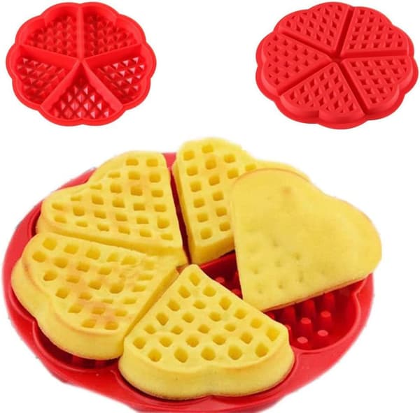 Non-stick silikone vaffelform - 4 hjerteformede vaffelforme - 5 hulrum - muffinform