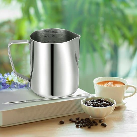 Mælkeskummer til kaffe - 600 ml mælkekande i rustfrit stål til cappuccino, latte og espresso