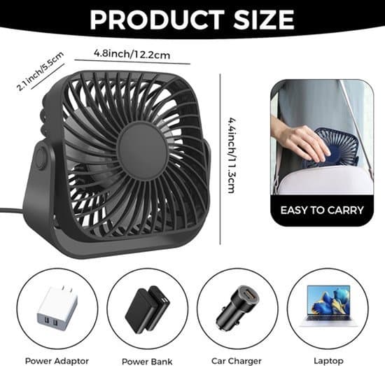 Mini USB skrivebordsventilator, støjsvag, bærbar, tre vindhastigheder