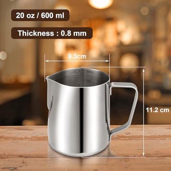 Mælkeskummer til kaffe - 600 ml mælkekande i rustfrit stål til cappuccino, latte og espresso