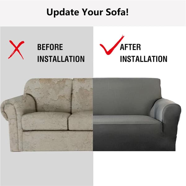 Högelastiskt sofföverdrag med volang för L-formade och hörnsoffor (grå, 3-sits)