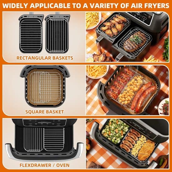 Stabelbar grillrist til airfryer - 2-delt sæt i rustfrit stål