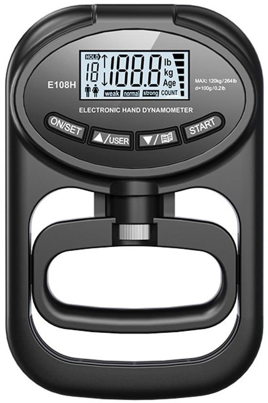 Digital håndstyrkemåler - Hånddynamometer sort, elektronisk, med USB-opladerkabel