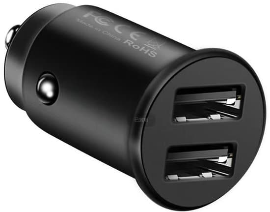 2-pak Mini Dobbelt USB Biloplader Sort, Kompakt Cigarettænderadapter til Smartphone, Tablet, Navigation