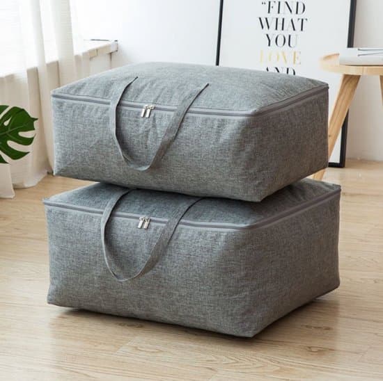 2-pack grå 105L 70x50x30 cm vikbara förvaringsväskor i polyeten för duntäcken och kläder