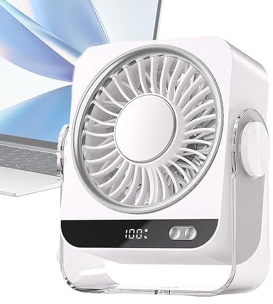 Bordventilator med køleelement, miniventilator, digitalt strømdisplay, luftkøler, USB-ventilator, mini-aircondition, vandkølet, hvid