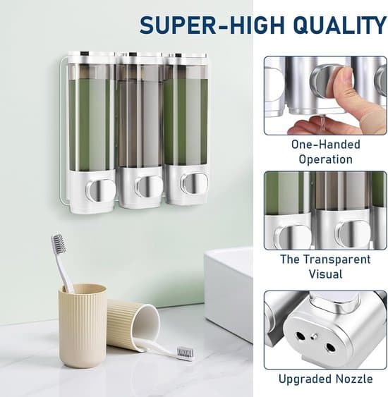 Väggmonterad Tvåldispenser - 3 x 300 ml - Silver