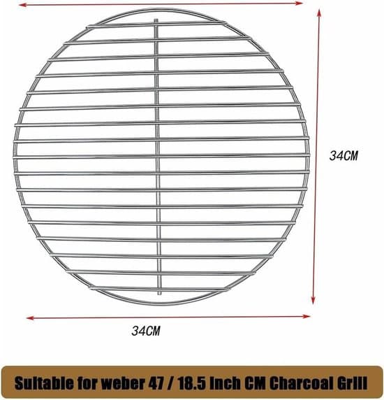 1-stykke - BBQ Grill - 34cm - Rustfrit Stål - Passer til 47cm Kulgrill