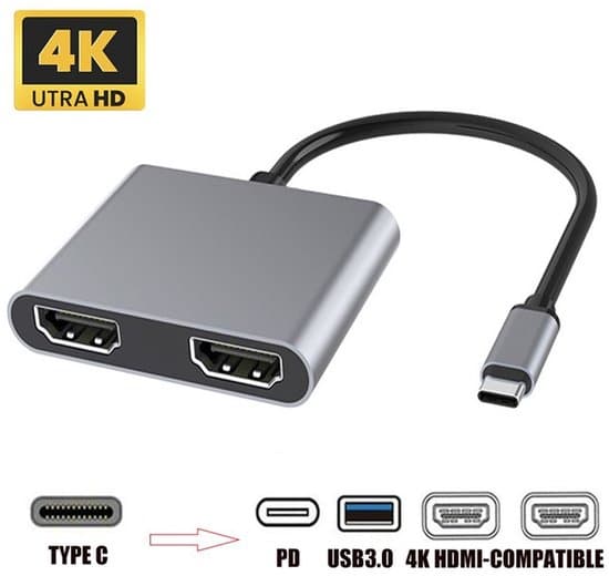 USB 3.0 dockningsstation, Type-C till dubbel HDMI, USB PD-hubb, stöder skärmexpansion