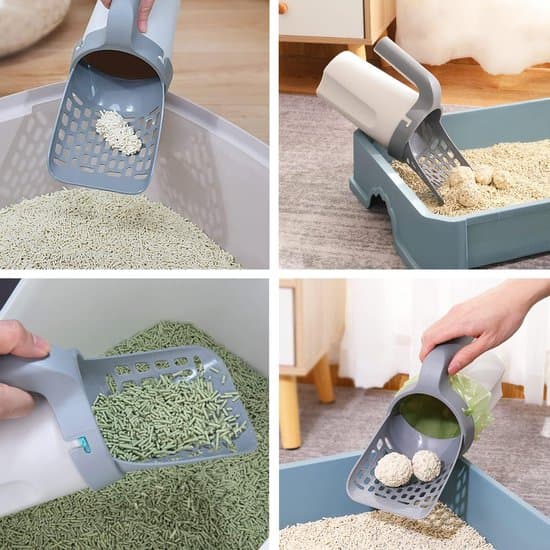 Ergonomisk kattsandsspade i plast - Med behållare - Grå
