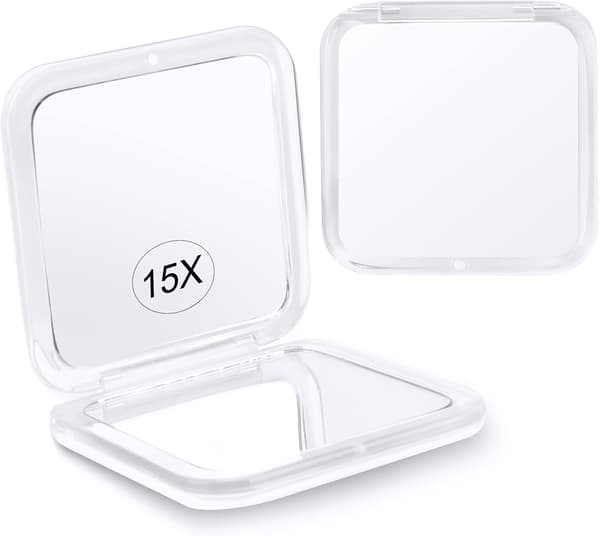 15X forstørrende mini foldbart firkantet makeupspejl - hvid