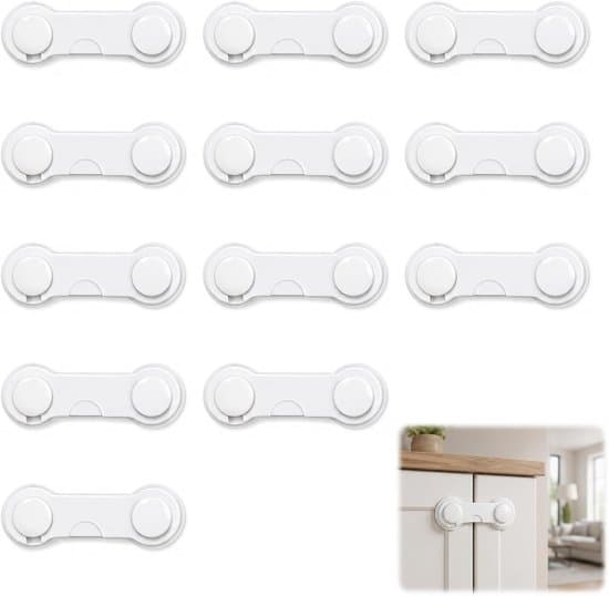 Barnbyrå - Babysäker - Säkerhetsskåp - Borrfri installation - 12-delat set - Vit