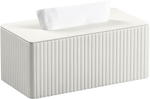 Enkel rektangulär läderfodral för näsdukslåda - vit - 24*12*10 (cm)
