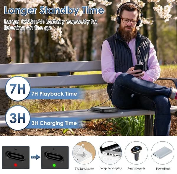 Kompakt ultratunn bärbar Bluetooth CD-spelare med USB-C snabbladdning, stöder MP3/WMA (Lila)