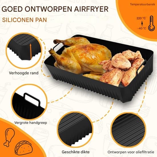 Silikone bageform kerne - Airfryer bageplade 2-delt sæt, sort ovnplade tilbehør