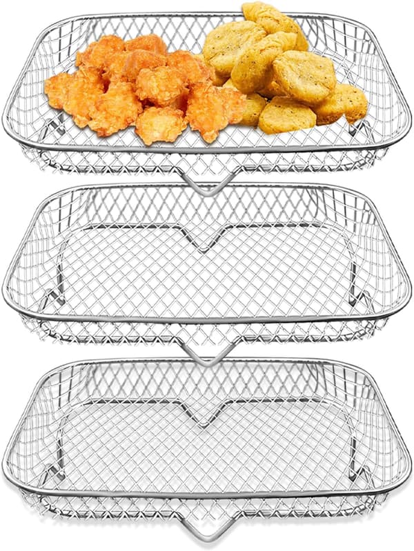 Rustfrit stål 3-delt Airfryer-stativ Madlavningstilbehør - Sølv