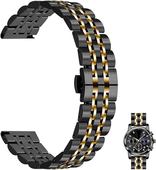 Urrem med quick-release funktion - 22 mm - Rustfrit stål - Sort