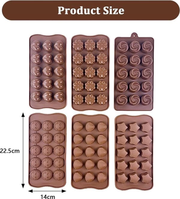 6-delt silikone chokoladeform sæt, non-stick 3D praline/slik bageforme