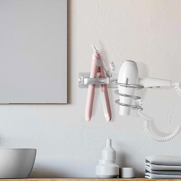Hårfönshållare, plattångshållare, För badrum, sovrum, hotell, silver