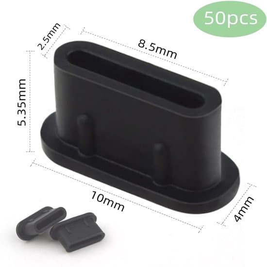 50 USB-C-pölytulppaa - Silikoniset USB-C-pölysuojat, USB-C-latausportin suojukset (musta)