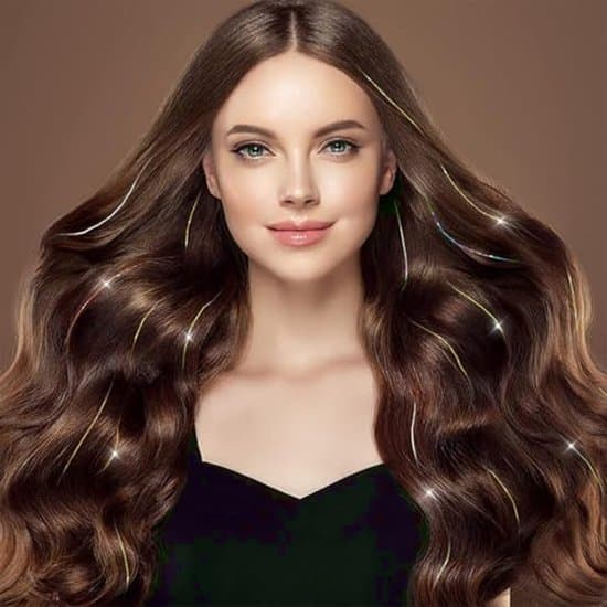12-pak glitterhårforlængelser - Guld clip-on extensions - 50 cm