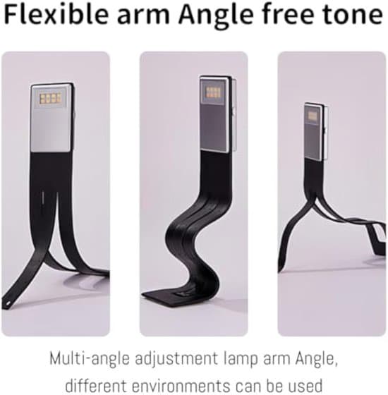 LED-læselampe, 360° rotation, USB-opladning, 3 lystilstande, sort, plastmateriale.