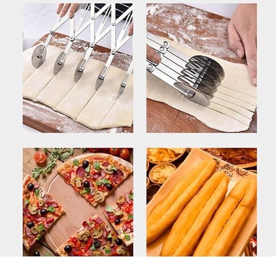 3-hjulet justerbar pizza- og dejkutter i rustfrit stål