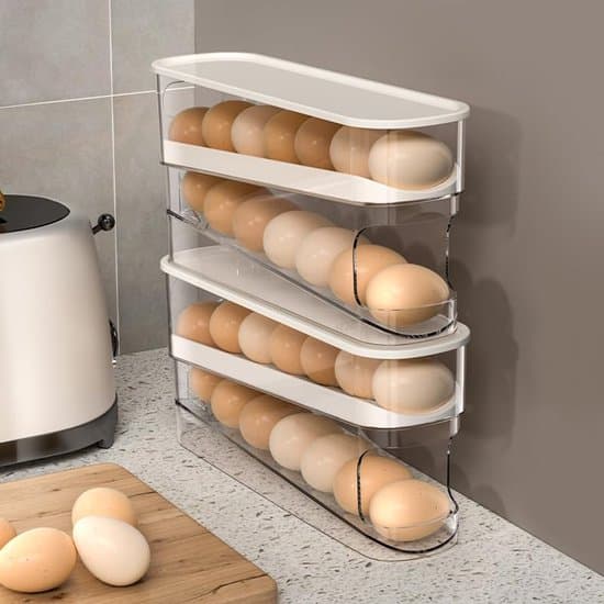Kylskåpsäggställ, rullande dispenser rymmer 12 stora ägg, PTE-material
