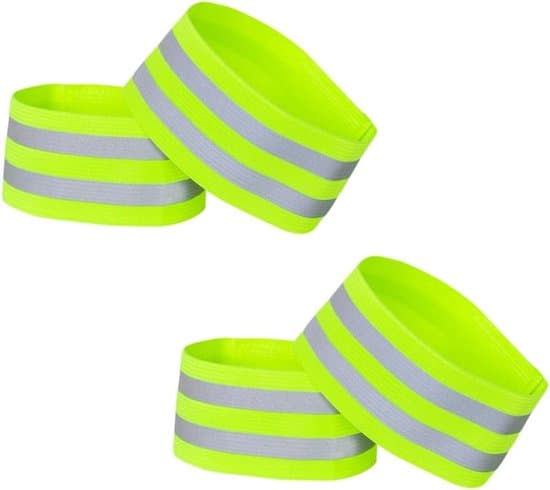Fluorescerende grønt reflekterende armbånd - elastisk materiale - velcrolukning - 4 stk.