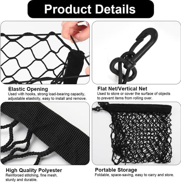 80x25 cm udvideligt elastisk nylon bagagerumsnet med 4 kroge