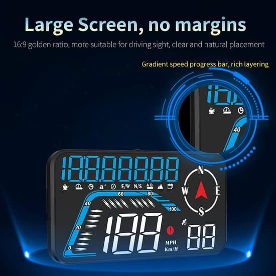 GPS Bil speedometer - Head-Up Display - Sikker kørsel - Hastighedspåmindelse - 9,5 cm bred - Sort