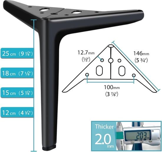 Møbelben - 12 cm - 2 stk. - Velegnet til skænke, skabe, natborde, sofaer mv. - Sort
