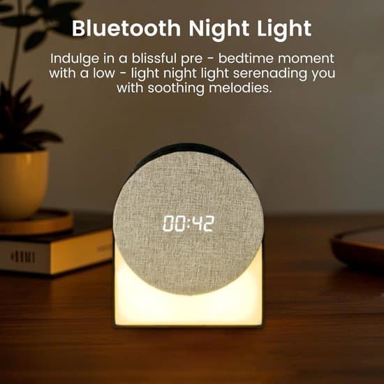 Vækkeur, lampe, Bluetooth-højttaler, hvid støjgenerator, sort