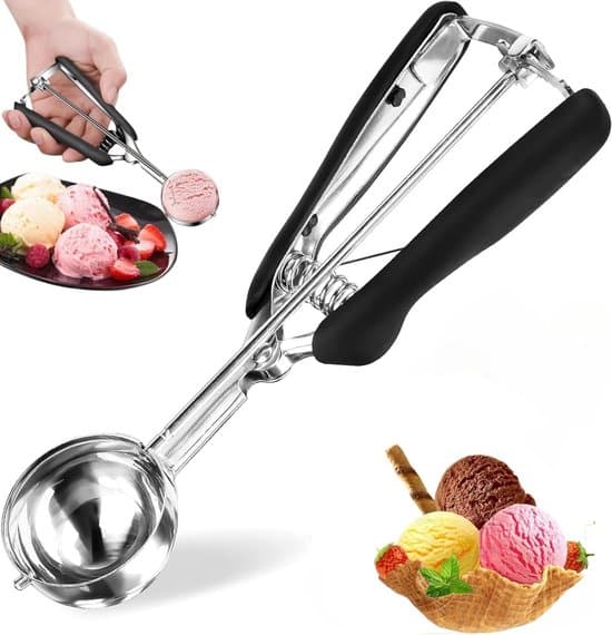 Isvafler i rustfrit stål - 5 cm - udløsermekanisme - til is, melonkugler, kødboller, dej, kage - sort