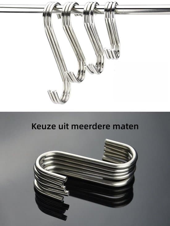 50-pack 110x36x2,8 mm silver S-formade krokar i rostfritt stål