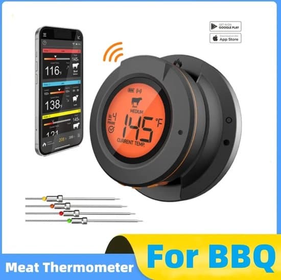Digital grilltermometer, 4 skalor, Bluetooth-appanslutning