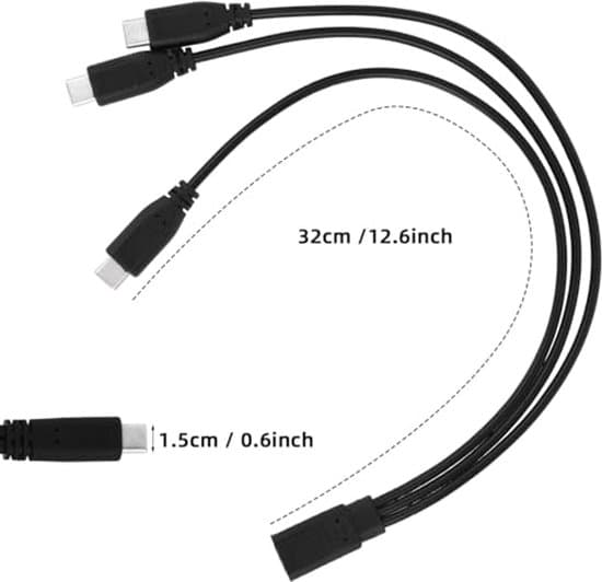 USB-C Splitter - 3-i-1 laddning och dataöverföring - 32 cm lång