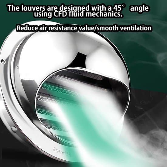 Ventilationshætte i rustfrit stål - cirkulær rist - ekstern udsugning - indvendigt netdæksel - 150 mm diameter - sølv