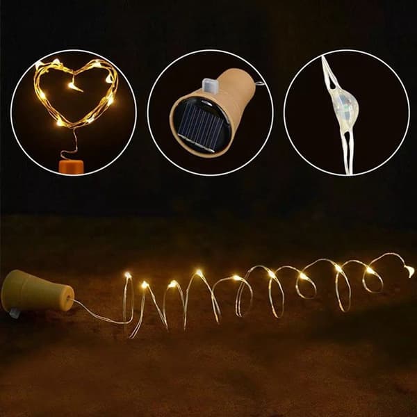 10-pack solcellsdrivna LED-vinkorkslampor - varmvit