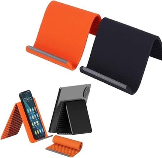 2-pak foldbare fleksible telefon-/tabletstandere i silikone og aluminiumslegering - sort/orange